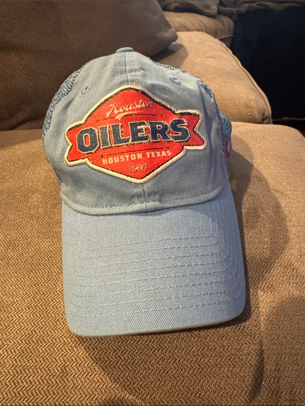 NFL Light Blue Houston Oilers Trucker Hat with Red Patch